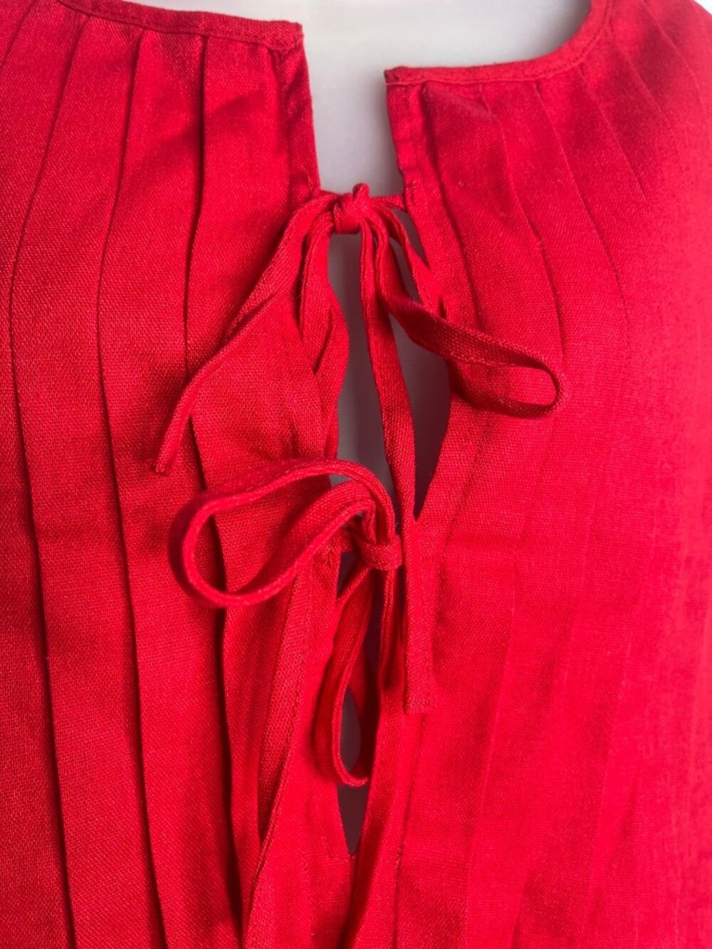 Petal + Pup Red Sleeveless Pleated Linen Blend Top Blouse Tie Front SZ M Travel - Picture 2 of 7